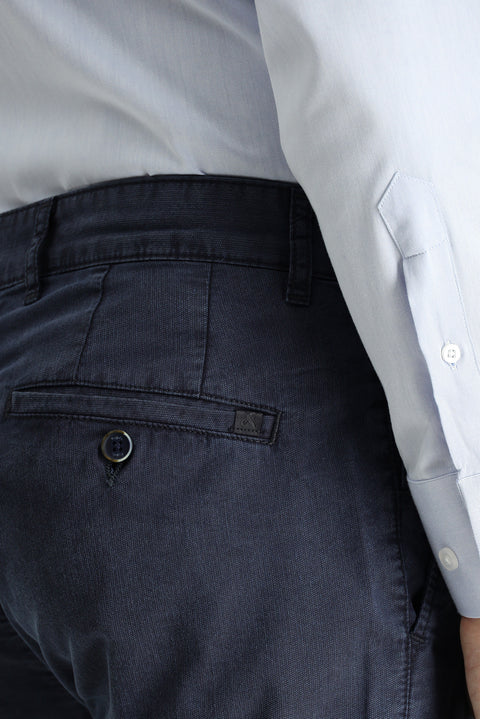 Dark Navy Regular Fit Standard Cut Lycra Canvas / Chino Trousers