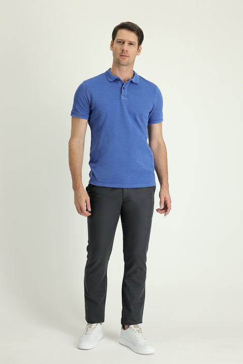 Orta Füme Regular Fit Standart Kesim Tokalı Pamuklu Kanvas / Chino Pantolon