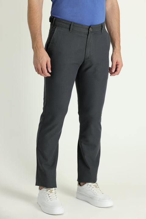 Orta Füme Regular Fit Standart Kesim Tokalı Pamuklu Kanvas / Chino Pantolon