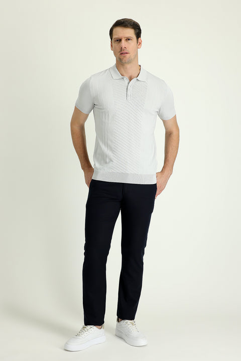 Dark Navy Regular Fit Standard Cut Buckled Cotton Canvas / Chino Trousers