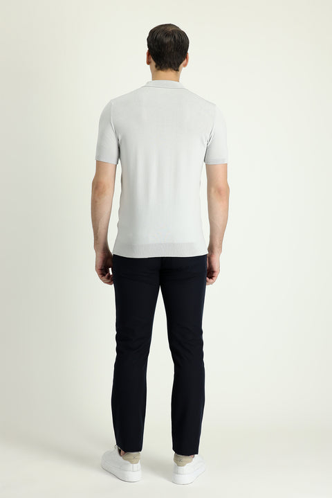 Dark Navy Regular Fit Standard Cut Buckled Cotton Canvas / Chino Trousers