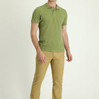 Mid Beige Regular Fit Standard Cut Buckled Cotton Canvas / Chino Trousers