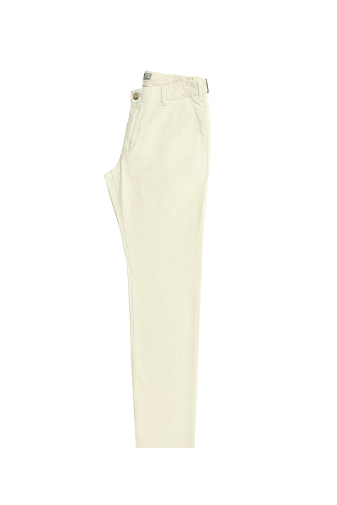 White 7 Drop Slim Fit Narrow Cut Cotton Canvas/Chino Trousers with Buckle