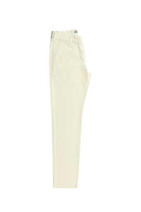 White 7 Drop Slim Fit Narrow Cut Cotton Canvas/Chino Trousers with Buckle