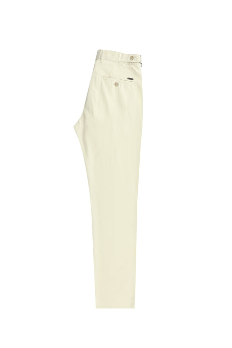 White 7 Drop Slim Fit Narrow Cut Cotton Canvas/Chino Trousers with Buckle