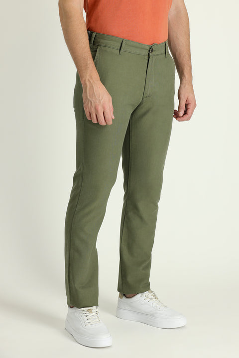 Orta Haki Regular Fit Standart Kesim Tokalı Pamuklu Kanvas / Chino Pantolon