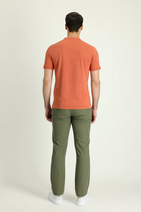 Orta Haki Regular Fit Standart Kesim Tokalı Pamuklu Kanvas / Chino Pantolon