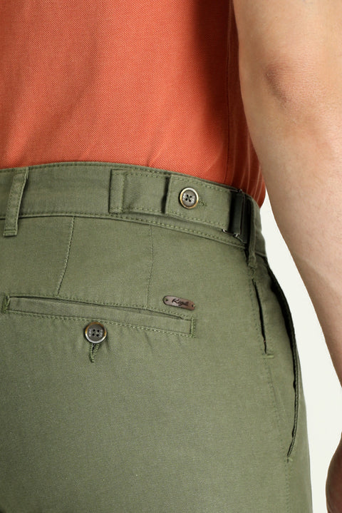 Orta Haki Regular Fit Standart Kesim Tokalı Pamuklu Kanvas / Chino Pantolon