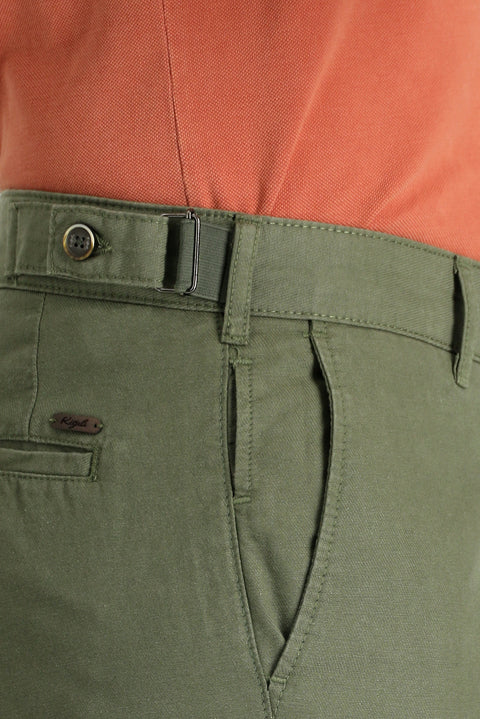 Orta Haki Regular Fit Standart Kesim Tokalı Pamuklu Kanvas / Chino Pantolon