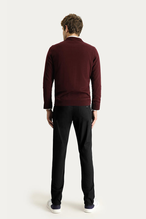 Black Regular Fit Standard Cut Lycra Canvas / Chino Trousers