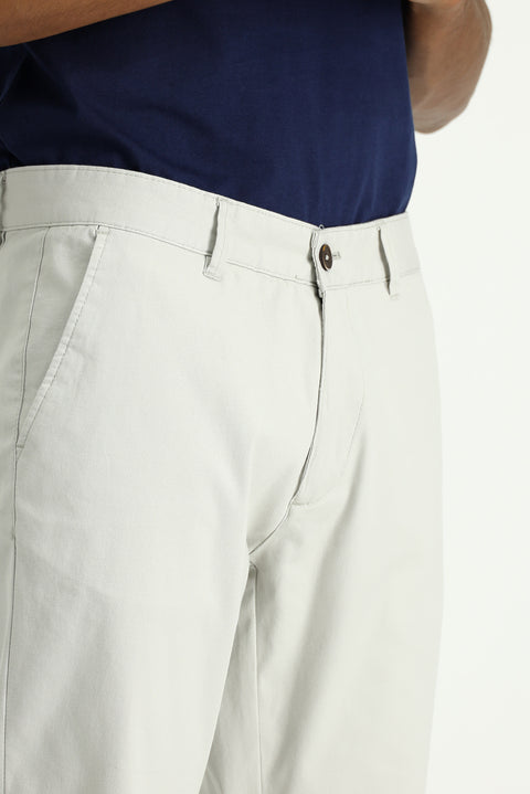 Light Grey Regular Fit Standard Cut Lycra Canvas / Chino Trousers