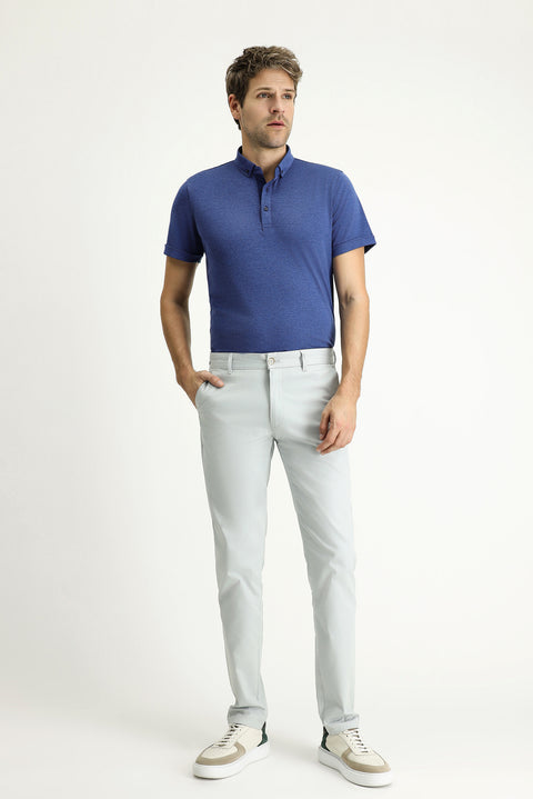 Silver Regular Fit Standard Cut Lycra Canvas / Chino Trousers