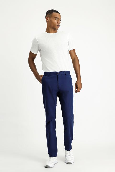 Light Blue Regular Fit Standard Cut Lycra Canvas / Chino Trousers