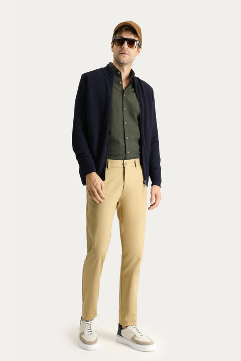 Orta Bej Super Slim Fit Eksra Dar Kesim Likralı Kanvas / Chino Pantolon