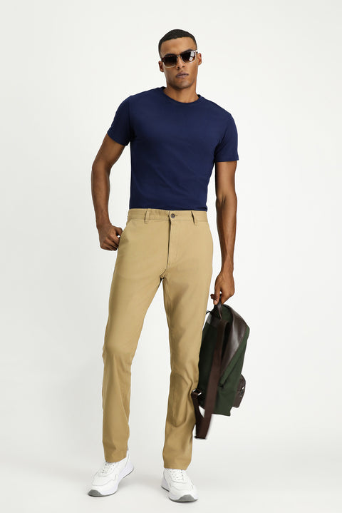 Dark Beige Relaxed Fit Stretch Canvas / Chino Trousers
