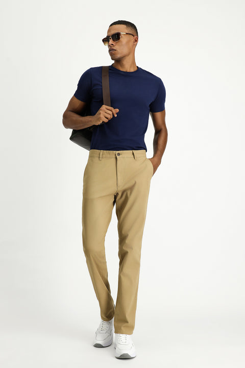 Dark Beige Relaxed Fit Stretch Canvas / Chino Trousers