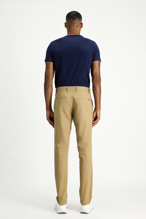 Dark Beige Regular Fit Standard Cut Lycra Canvas / Chino Trousers