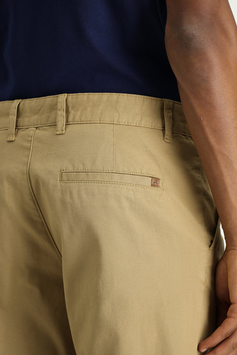 Dark Beige Regular Fit Standard Cut Lycra Canvas / Chino Trousers