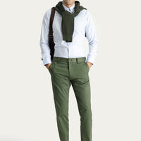 Forest Green Super Slim Fit Extra Narrow Cut Lycra Canvas / Chino Trousers