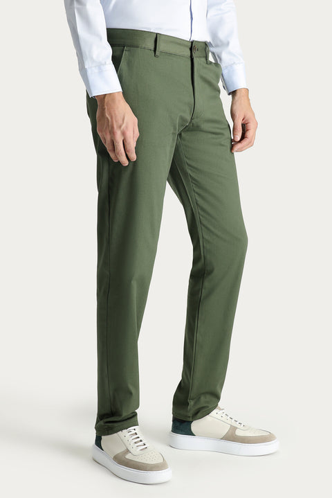 Forest Green Regular Fit Standard Cut Lycra Canvas / Chino Trousers
