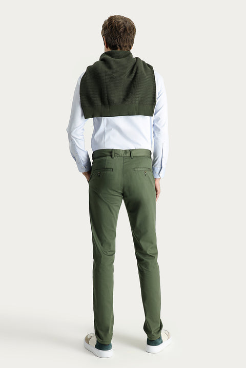 Forest Green Regular Fit Standard Cut Lycra Canvas / Chino Trousers