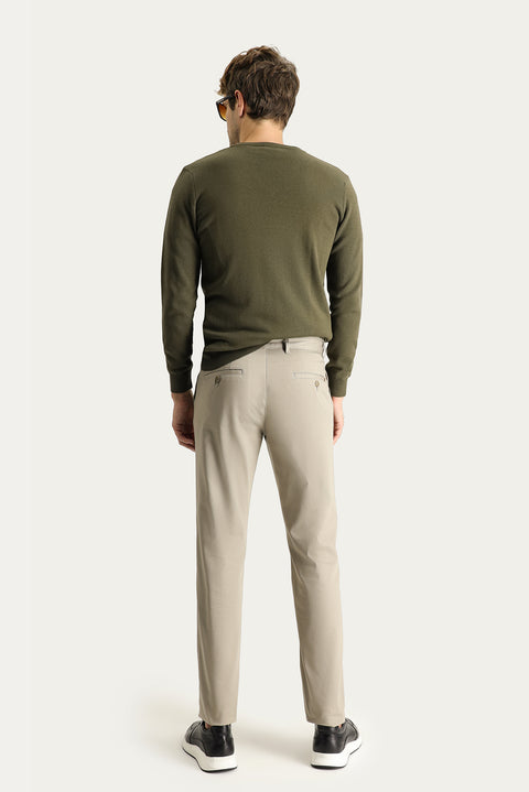 Light Mink Regular Fit Standard Cut Lycra Canvas / Chino Trousers