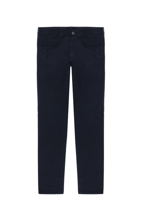 Mid Navy Slim Fit Patterned Stretch Canvas / Chino Trousers