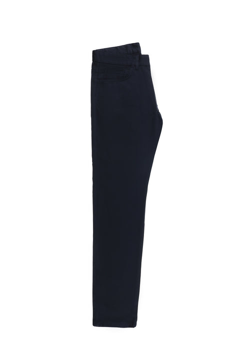 Mid Navy Slim Fit Patterned Stretch Canvas / Chino Trousers