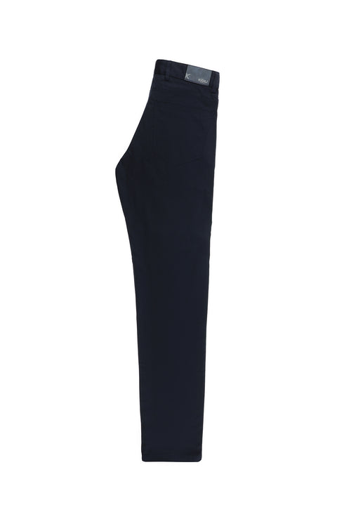Mid Navy Slim Fit Patterned Stretch Canvas / Chino Trousers