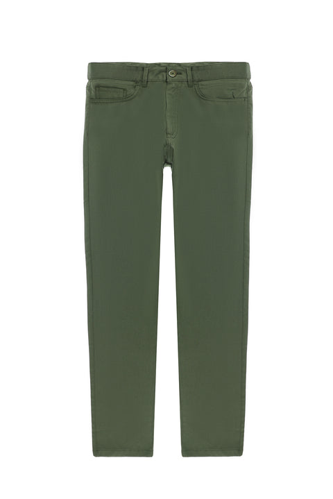 Forest Green Slim Fit Patterned Stretchy Canvas / Chino Trousers