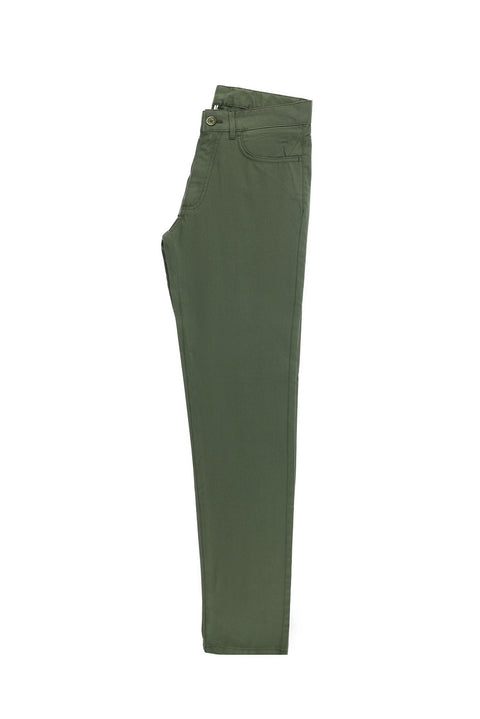 Forest Green Slim Fit Patterned Stretchy Canvas / Chino Trousers