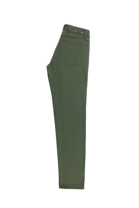 Forest Green Slim Fit Patterned Stretchy Canvas / Chino Trousers