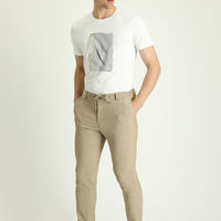 Light Mink 7 Drop Super Slim Fit Extra Narrow Cut Elastic Waist Drawstring Patterned Lycra Classic Fabric Trousers