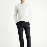 Dark Navy Slim Fit Narrow Cut Elastic Waist Linen Blend Canvas / Chino Trousers