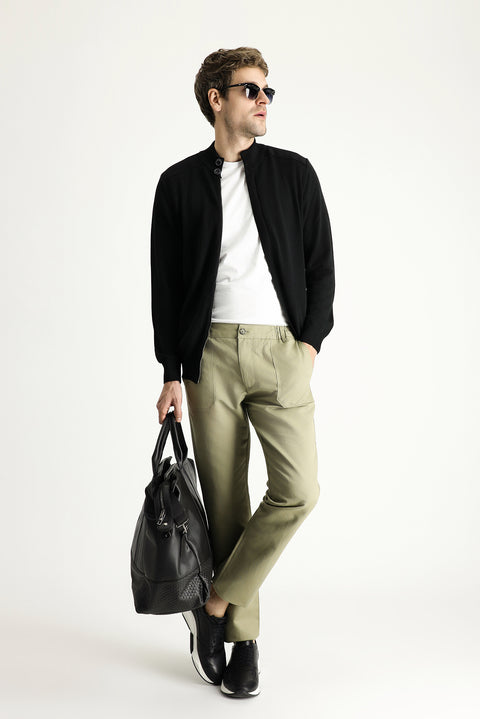 Açık Haki Slim Fit Dar Kesim Beli Lastikli Keten Karışımlı Kanvas / Chino Pantolon