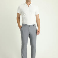 Medium Gray Regular Fit Standard Cut Elasticated Waist Cotton Linen Blend Canvas / Chino Trousers