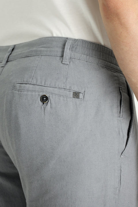 Medium Gray Regular Fit Standard Cut Elasticated Waist Cotton Linen Blend Canvas / Chino Trousers