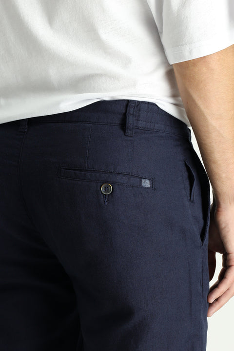 Dark Navy 6 Drop Regular Fit Standard Cut Cotton Linen Blend Canvas/Chino Trousers with Elastic Waistband