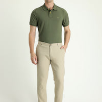 Medium Beige Regular Fit Standard Cut Elasticated Waist Cotton Linen Canvas / Chino Trousers