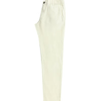 Beyaz Slim Fit Dar Kesim Beli Lastikli Pamuklu Keten Karışımlı Kanvas / Chino Pantolon