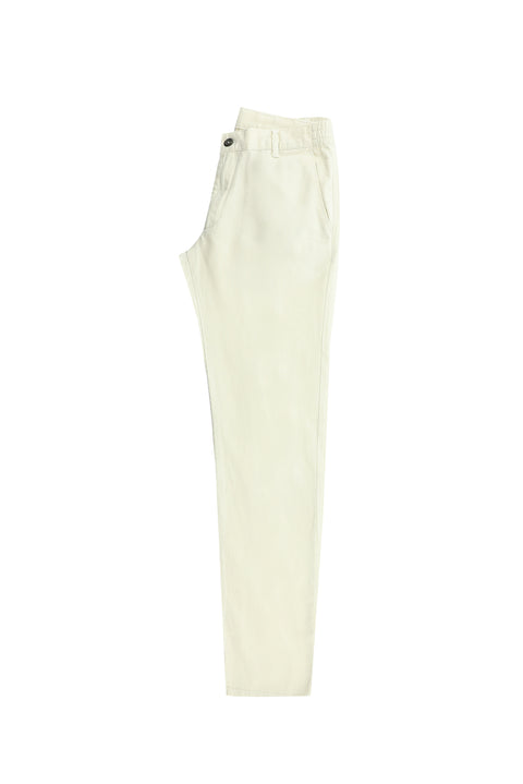Beyaz Slim Fit Dar Kesim Beli Lastikli Pamuklu Keten Karışımlı Kanvas / Chino Pantolon