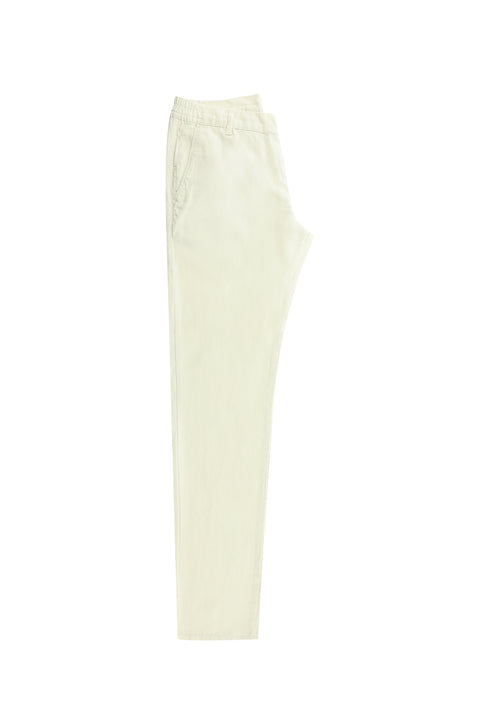 Beyaz Slim Fit Dar Kesim Beli Lastikli Pamuklu Keten Karışımlı Kanvas / Chino Pantolon