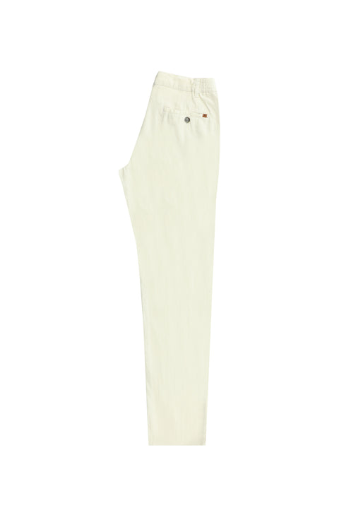 Beyaz Slim Fit Dar Kesim Beli Lastikli Pamuklu Keten Karışımlı Kanvas / Chino Pantolon