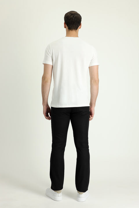 Black 6 Drop Regular Fit Standard Cut Cotton Linen Blend Canvas/Chino Trousers
