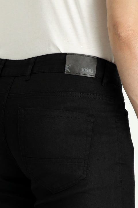 Black 6 Drop Regular Fit Standard Cut Cotton Linen Blend Canvas/Chino Trousers