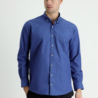 Medium Navy Long Sleeve Regular Fit Linen-Look Cotton Shirt