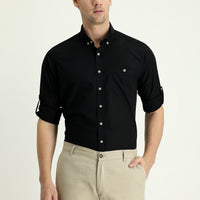 Black Long Sleeve Regular Fit Cotton Sports Shirt