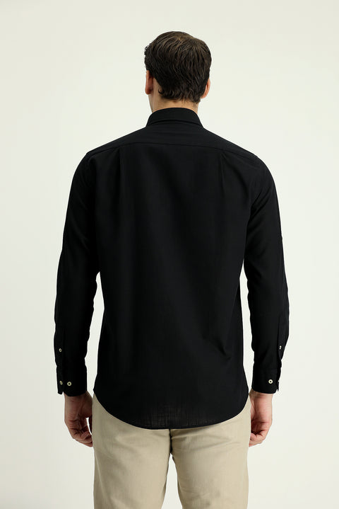 Black Long Sleeve Regular Fit Cotton Sports Shirt