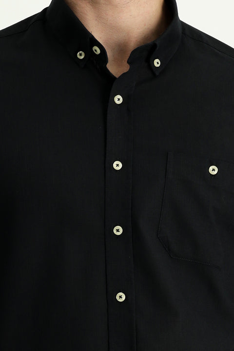 Black Long Sleeve Regular Fit Cotton Sports Shirt