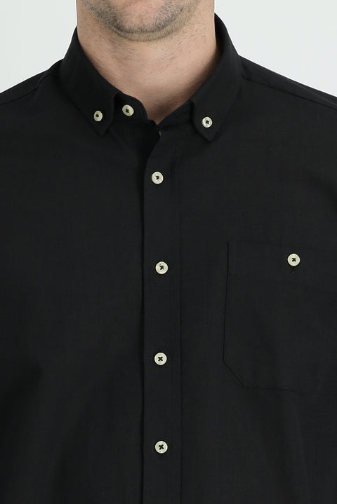 Black Long Sleeve Regular Fit Cotton Sports Shirt